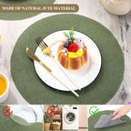 Aneco 50 Pieces Round Burlap Placemats 13.78 Inch Reusable Sage Green Table Mats Heat Resistant Natural Jute Fibers Placemats Burlap Circle Rustic Table Decorations for Dinner Holiday Farmhouse Decor - Image 5