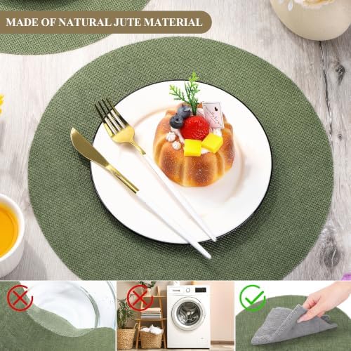 Aneco 50 Pieces Round Burlap Placemats 13.78 Inch Reusable Sage Green Table Mats Heat Resistant Natural Jute Fibers Placemats Burlap Circle Rustic Table Decorations for Dinner Holiday Farmhouse Decor - Image 5