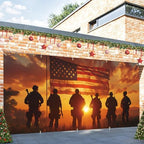 16x7Ft Patriotic American Soldier Silhouette Garage Door Decoration Flag, Military Tribute flag - Sunset USA Flag Themed Outdoor Decor - Image 5