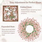 24" Spring Wreaths for Front Door Not Withering Artificial Floral Wreath with Wildflowers Summer Decorations for Indoor Outdoor Window Wall Farmhouse Porch Wedding Easter Home Decor Pink - Image 3