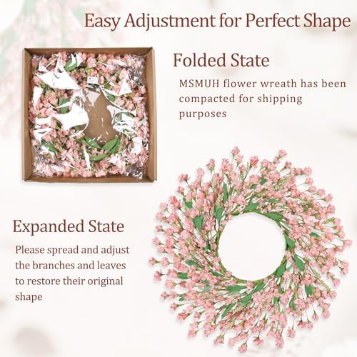 24" Spring Wreaths for Front Door Not Withering Artificial Floral Wreath with Wildflowers Summer Decorations for Indoor Outdoor Window Wall Farmhouse Porch Wedding Easter Home Decor Pink - Image 3