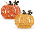 2 Pcs Fall Pumpkins Decor Lighted Metal Pumpkins for Autumn Decoration by Oairse
