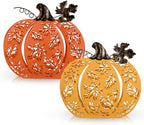 2 Pcs Fall Pumpkins Decor Lighted Metal Pumpkins for Autumn Decoration by Oairse