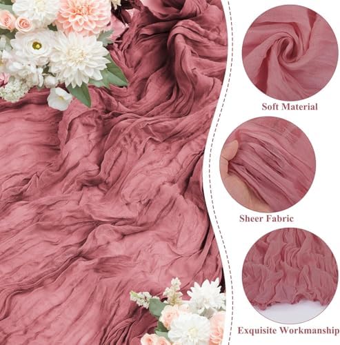 10 Pack Dusty Rose Cheesecloth Table Runner 17"x108" Boho Gauze Fabric Table Runner Vintage Rustic Sheer Runners for Wedding Party Bridal Baby Shower Table Decorations - Image 3