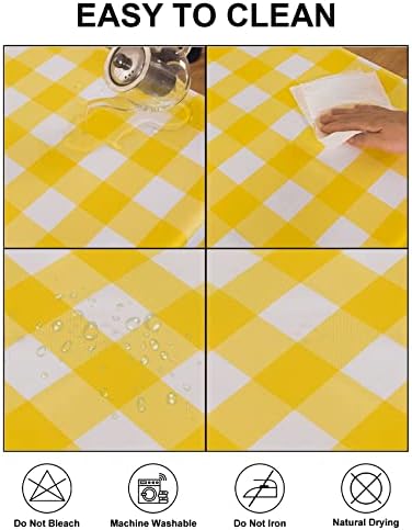 Cupuamon 2 Pack Waterproof Polyester Fabic Rectangle Checkered Tablecloth，60x84 Outdoor Table Cloth，Oil Stain Prevention Table Cloth for Pinics and Parties（Yellow and White） - Image 3