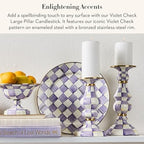 MACKENZIE-CHILDS Pillar Candlestick, Large, Purple-and-White Violet Check - Image 2