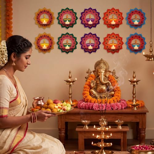 DoubleFill 30 Pack Indian Decorations for Pooja Lotus Candle Holders - Image 5