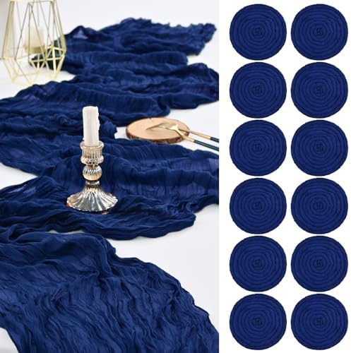12 Pack Royal Blue Cheesecloth Table Runner,20x120 in Table Runner by FXKS