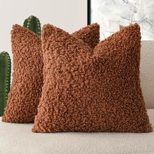 Foindtower Decorative Fuzzy Faux Fur Throw Pillow Covers 20x20 Hazel Brown by Foindtower
