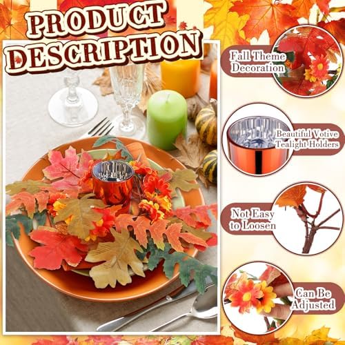 Umigy 6 Set Fall Candle Holders Glass Votive, Daisy, Orange - Image 3