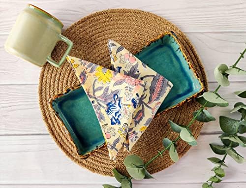 AVKA Studio Cotton Print Dinner Napkins 18x18 inches - Washable Cloth Napkins Set of 12 - Everyday Use or Dinner Party and Events - Light Yellow Indian Block Printed Fabric - Image 2