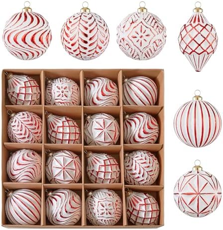 16Pcs Vintage Rustic Christmas Ball Ornaments - Large Shatterproof Neutral Christmas Ornaments Set Farmhouse Christmas Decor for Xmas Tree Home Party Holiday (Red) by Unknown
