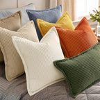 decorUhome Fall Corduroy Blue Grey Throw Pillow Covers 24x24 Set of 2 - Image 6