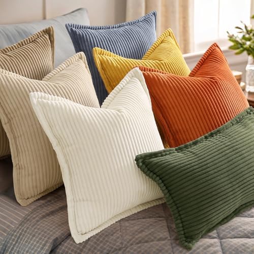 decorUhome Fall Corduroy Olive Green Throw Pillow Covers 22x22 Set of 2 - Image 5