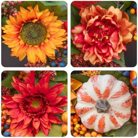 24 Inch Harvest Fall Wreaths for Front Door Outside with Sunflowers - Image 3