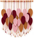Macrame Wall Hanging Large, Boho Wall Decor, Leaf Macrame Wall Art, Woven Cotton Tapestry for Bedroom Living Room (Pink and Wine) 39" x 31" by Unknown
