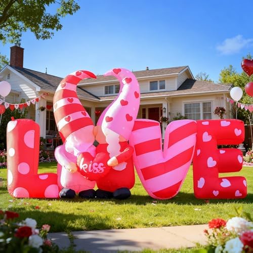 DomKom 8ft Long Valentines Day Decorations, Love Inflatable with Kissing Gnomes Blow Up Build-in Led Lights for Valentine Wedding Party Garden Yard Lawn Décor - Image 6