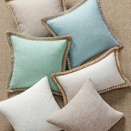 MIULEE Set of 2 Lumbar Linen Burlap Throw Pillow Covers 12x20 Light Blue - Image 4