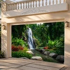 Waterfalls Garage Door Cover Banner, 6x13 ft Forest Scenery with River Landscape, Large Indoor/Outdoor Wall Decoration (Green Scenic Waterfall) - Image 5