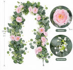 TOCHGREEN 4 Pack Artificial Eucalyptus Flower Garland with Pink Roses - Image 3