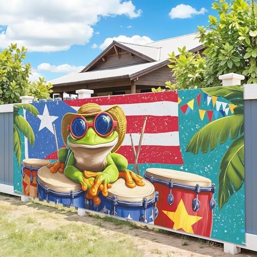7 * 16ft Vibrant Puerto Rico Garage Door Banner, Tropical Island Style Decor Flag, Retro Castle Pattern Photo Backdrop, Cultural Pride Background for Outdoor Festival Holiday Garage Door Decoration - Image 5