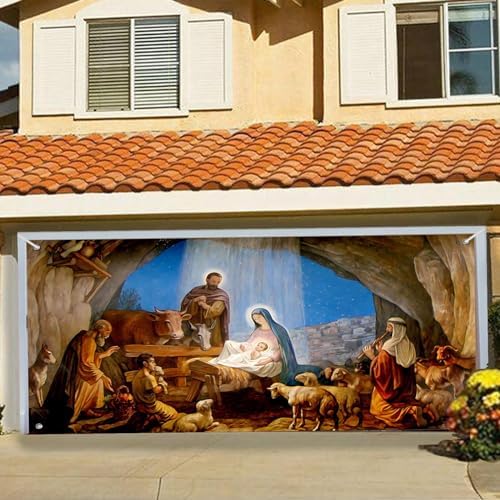 Christmas Garage Door Banner Cover with Rope, Christmas Decorations Set Nativity Scene Backdrop Birthday Decorations Xmas New Year Party Decorations, 6 x 13ft, G - Image 2