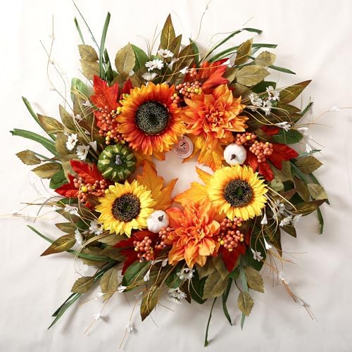 24'' Sunflower Fall Wreaths for Front Door, Fall Decor for Home by EZsenses