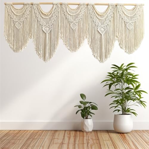 Extral Large macrame wall hanging, 71'' W x 32'' L boho wall art tapestry wall decor for urban entryway,living room,bedroom decor, headboard woven wall art, big fiber art over couch art for Yarn hallway (Wood Bead-B) - Image 5