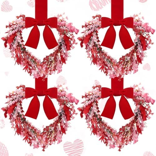 Hoteam 4 Pcs 9 Inch Mini Valentine's Day Love Rattan Wreaths by Hoteam