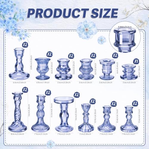 Mumufy 48 Pcs Blue Crystal Taper Candle Holders with Flameless Candles - Image 3