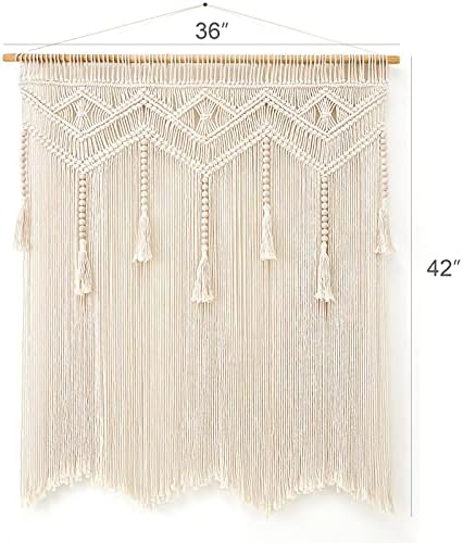 Mkono Macrame Wall Hanging Large Boho Decor Woven Wall Tapestry Chic Art Tassel Christmas Decoration for Backdrop over Bed Bedroom Nursery Dorm Classroom, Including Hanging Rod, 33''W x 42''H - Image 5