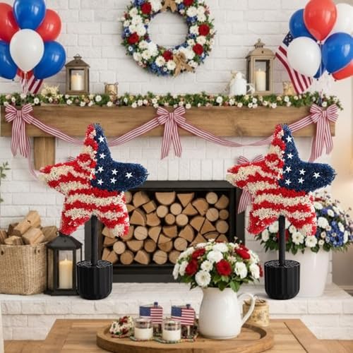 Sureio 2 Pack Veterans Day Porch Decor, 25.6 Inch Star Topiary Trees - Image 6