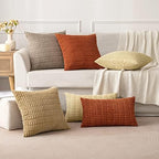 MIULEE Pack of 2 Corduroy Decorative Throw Pillow Covers 24x24 Inch Soft Boho Striped Pillow Covers Modern Farmhouse Home Decor for Sofa Living Room Couch Bed Khaki - Image 5