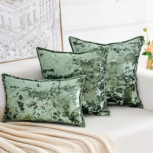 Premium Series, Crushed Velvet Throw Pillow Covers, Luxury Thick Cushion Cases for Home Decor, Olive Green, 18x18 Inch, Covers Only by HERAYLI