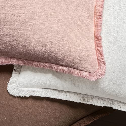 MIULEE Boho Linen Fringe Decorative Euro Throw Pillow Covers White 24x24 - Image 5