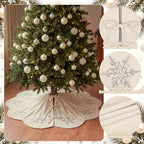 Hollowfly Creamy White Velvet Christmas Tree Skirt, Sequin Snowflake 48'' - Image 3