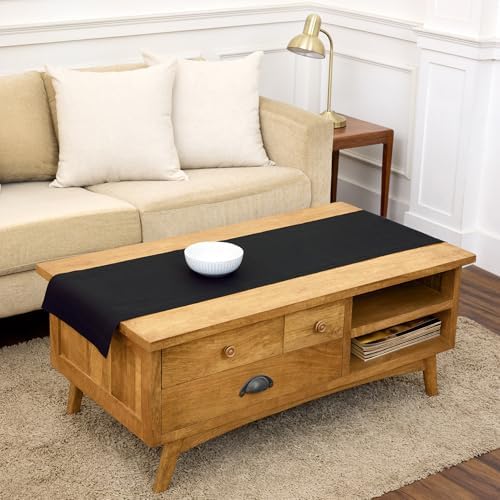 Solino Home 100% Linen Dining Table Runner Black Woven, Fete 14 x 48 in by SolinoHome
