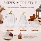 Yungyan Set of 3 Glass Pumpkin Fall Decor Table Centerpiece, Clear - Image 2