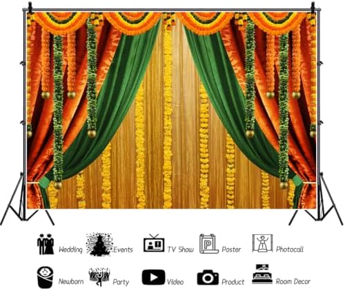 9x6ft Indian Pooja Backdrop Indian Diwali Traditional Festival Ganpati Hindu Puja Photography Background Hindu Wedding Party Banner Decorations Photo Studio Props - Image 2