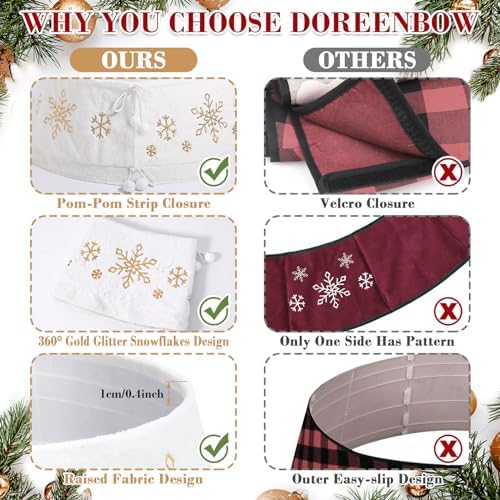 DoreenBow Christmas White Tree Collar Ring, 30'' Plush Gold Snowflake Sequin Tree Skirt, Christmas Artificial Tree Base Stand Cover, Xmas Tree Decorations Ornaments for Home Party Holiday - Image 5