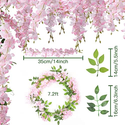 U'Artlines 10Pcs 7.2 Ft/Piece Artificial Wisteria Garland Pink - Image 3