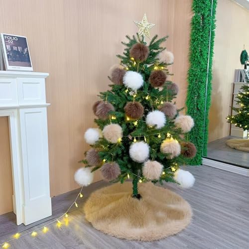 60 Inch Christmas Tree Skirt - Fluffy Faux Fur Camel Tree Skirt, Toka Colored Plush Xmas Holiday Decor for Parties, Small Round Tree Skirt - Image 5
