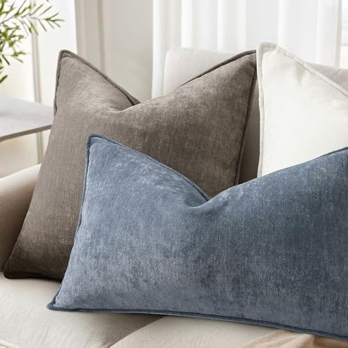 decorUhome Chenille Dark Grey Velvet Throw Pillow Covers 26x26 Set of 2 - Image 5