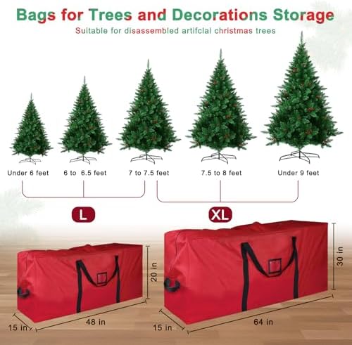 Christmas Tree Storage Bag, 9 ft, 600D Oxford, PURE RED - Image 3