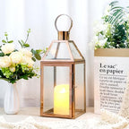 JHY Design Rose Gold Decorative Lanterns 16 inch High Stainless Steel Candle Lanterns with Tempered Glass for Indoor Outdoor Events Parities and Weddings by JHYDESIGN