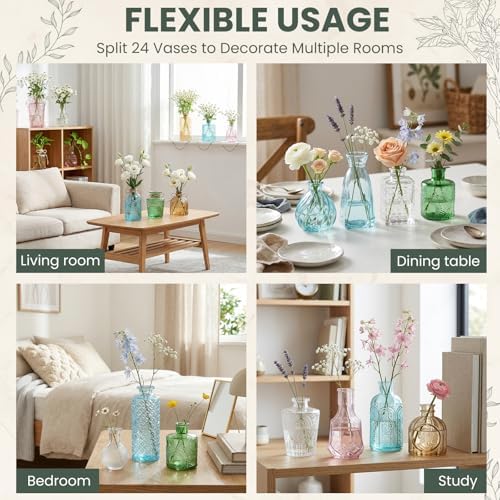 24Pcs Bulk Colored Glass Bud Vases,Mini Small Flower Vases for centerpieces - Image 5