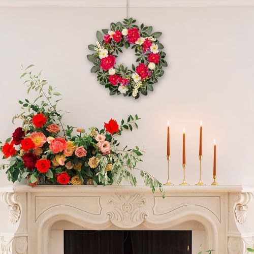 24 Inch Summer Floral Wreath, Vibrant Hot Pink Peony Wreath with White Anemone, White Berry & Variegated Foliage,Artificial Flower Wreath for Front Door Porch Wall Window Farmhouse Holiday Home Decor - Image 4