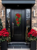 Christmas Poinsettia Teardrop Swag – 28" Artificial Magnolia Leaf Hanging Door Decoration – Holiday Front Door, Fireplace & Stairway Décor for Wedding Christmas Thanksgiving - Image 6