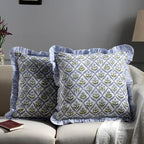 Ridhi Light Steel Blue Floral Block Print Throw Pillow Covers 20x20 Inch - Image 2