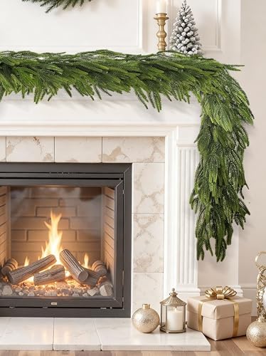 18FT (2Pcs 9Ft) Extra Full Christmas Garland Real Touch Norfolk Pine Garland Christmas Decorations Realistic Greenery Garlands for Mantle, Table, Stairs, Railing,Fireplace Indoor Outdoor Holiday Decor - Image 4